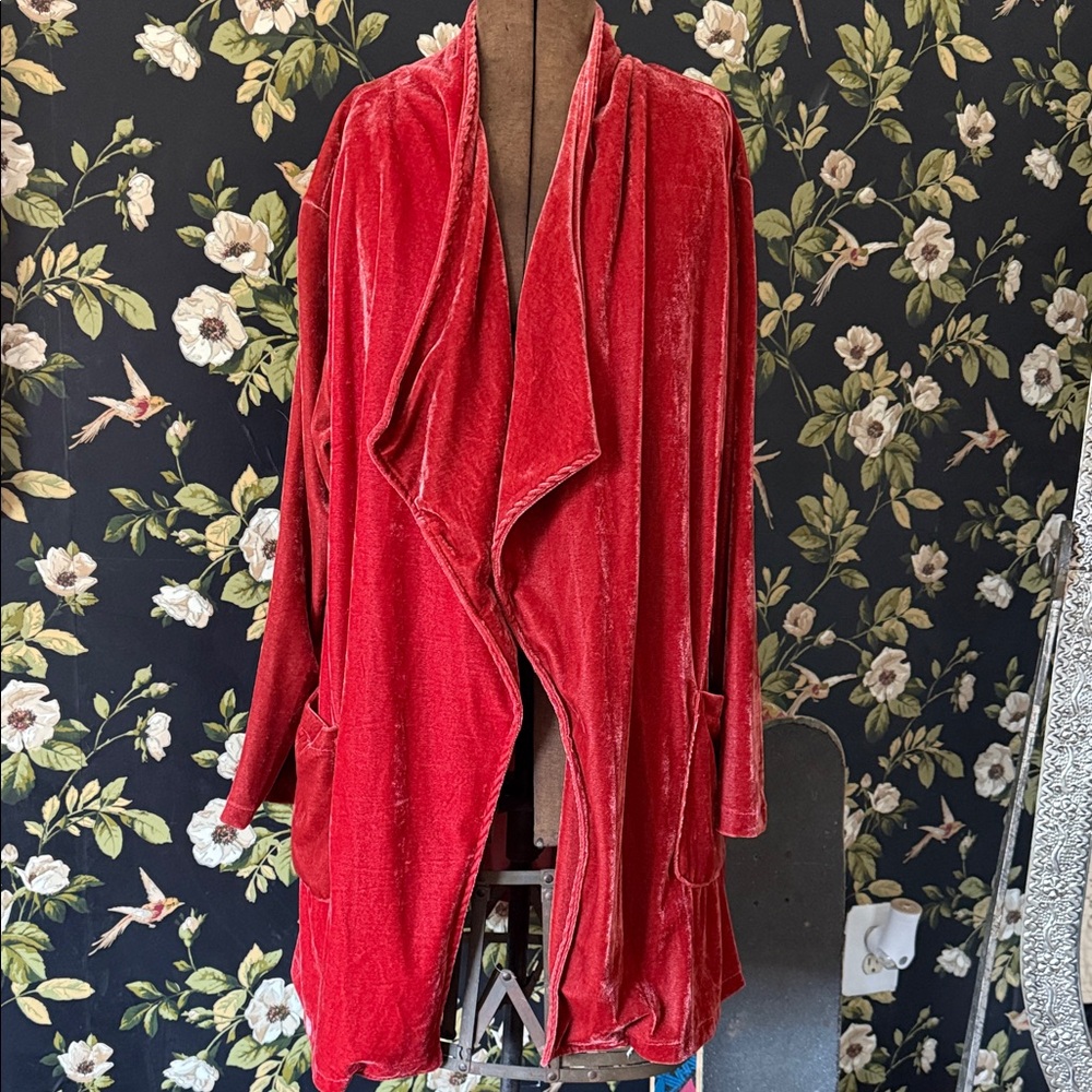 Burnt Orange Velvet Open Front Cardigan